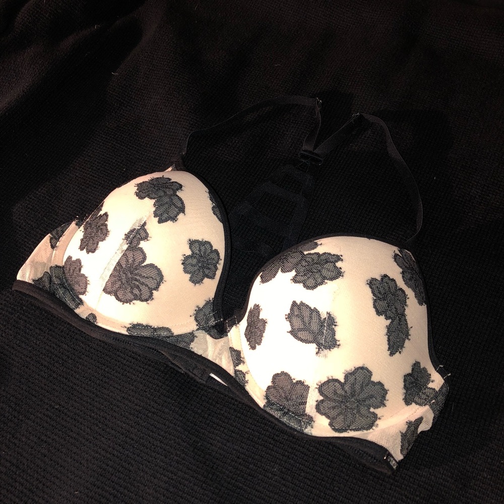 PINK nude & black lace strappy racer back bra